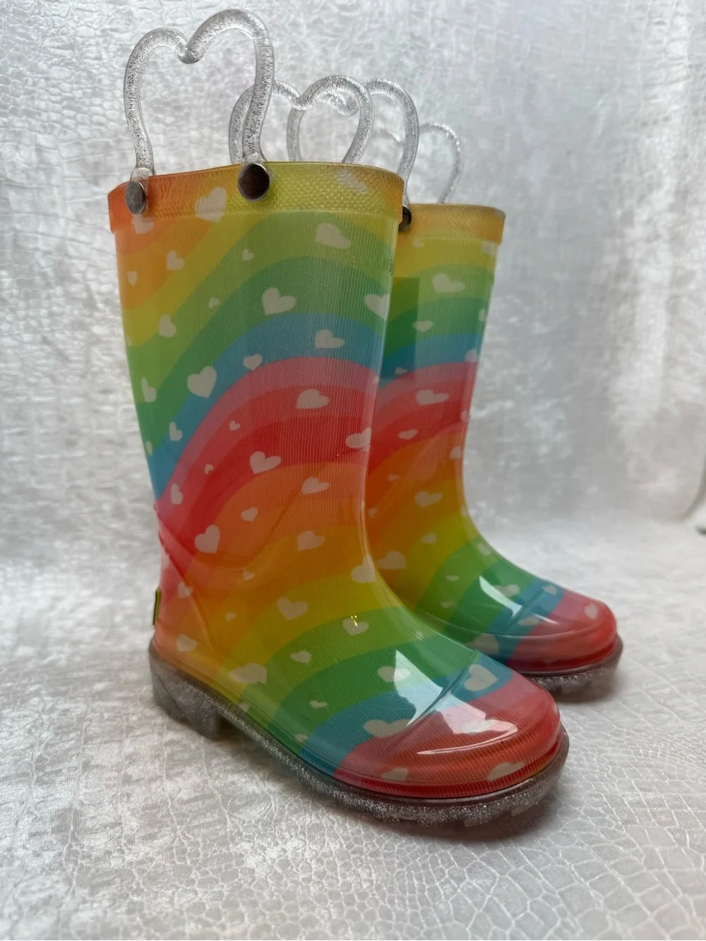 Western Chief Heart Waves Multi Color Lighted Rain Boots, infant sz 6
